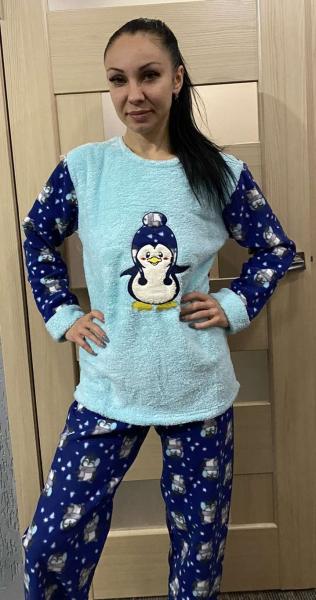 купить Женская пижама флиссовая тёплая, вышитый пингвин , Турция супер качество  