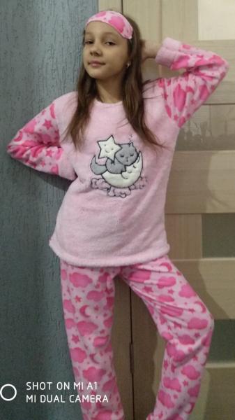купить Пижама детская махра+флисс с вышивкой "Кот" супер качество от 4 до 9 лет 