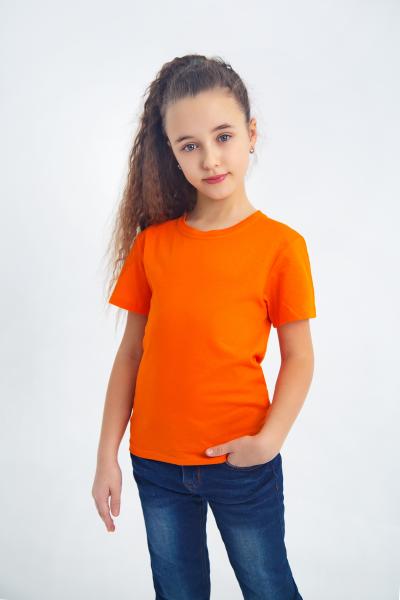Детская оранжевая  футболка девочкам и мальчикам для физкультуры в садик и школу хлопок 100%  плотность 160г на кв.м 