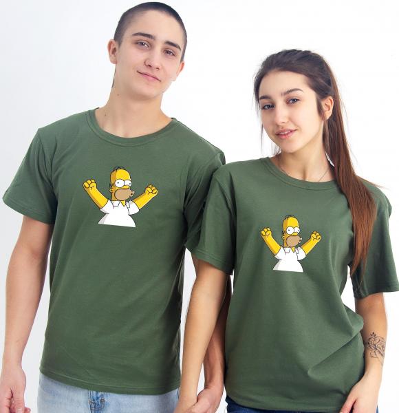 Футболка мужская , женская  олива Гомер Симпсон ,футболка хаки хлопковая , футболка цвет олива Gomer Simpsons