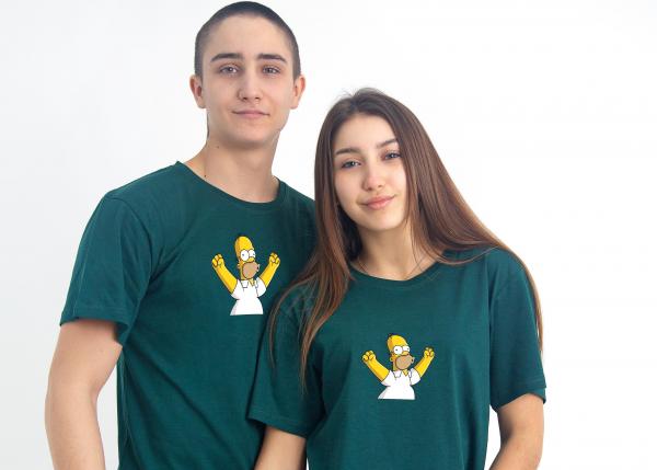 Футболка мужская , женская тёмно-зеленая симпсоны , модная летняя футболка гомер симпсон