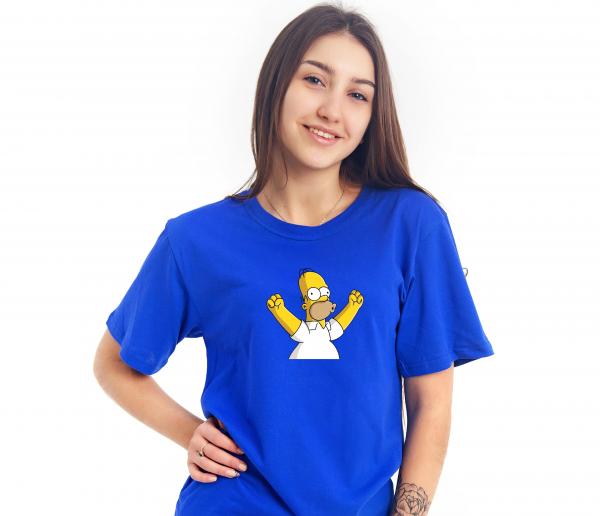 Футболка женская и мужская синяя симпсоны, хлопок 100% плотность 160 , дизайнерская футболка гомер симпсон