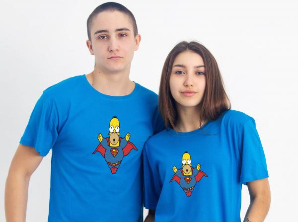 Футболка голубая Симпсоны супермен, хлопок 100% плотность 160 , дизайнерская футболка гомер симпсон