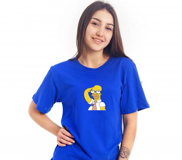 Футболка взрослая женская и мужская синяя симпсоны, хлопок 100% плотность 160 , дизайнерская футболка гомер симпсон