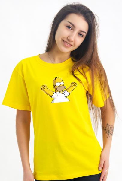 Футболка мужская , женская желтая симпсоны , хлопок 100% , дизайнерская футболка гомер симпсон
