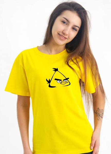 Футболка женская , мужская  желтая angry birds, хлопок 100% , дизайнерская футболка злые птички