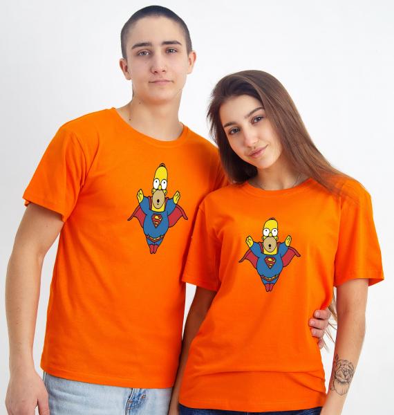 Футболка оранжевая мужская , женская симпсон супермен , футболка дизайнерская оранжевая gomer simpsons