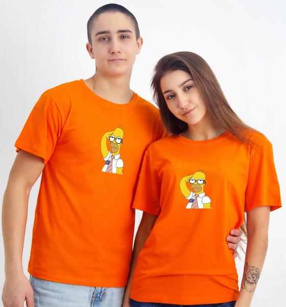 Футболка женская, мужская оранжевая гомер симпсон , футболка оранжевая женская хлопковая, симпсон гомер в очках