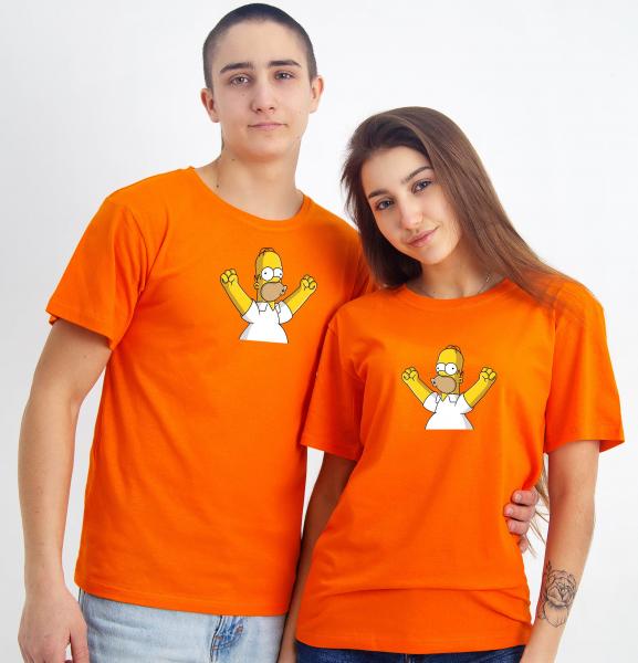 Футболка мужская , женская оранжевая гомер симпсон , футболка оранжевая взрослая хлопковая симпсоны