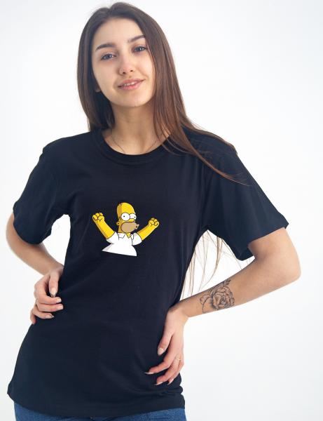 Футболка женская, мужская черная Симпсоны, футболка Гомер Сипсон , футболка хлопковая черная Simpsons