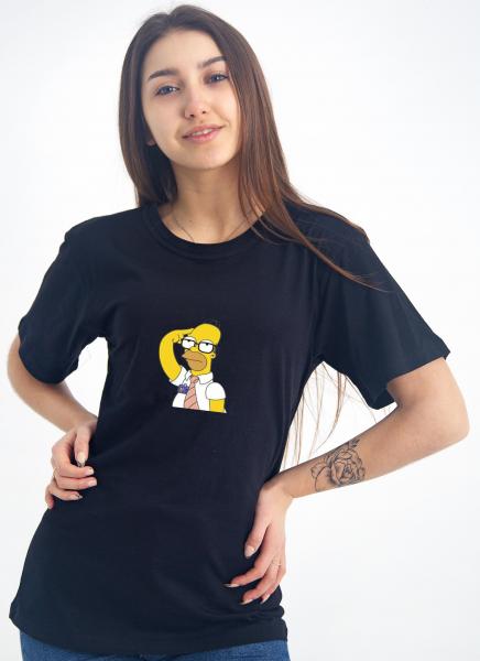 Футболка мужская , женская черная Гомер Симпсон в очках , футболка хлопковая черный цвет Simpsons