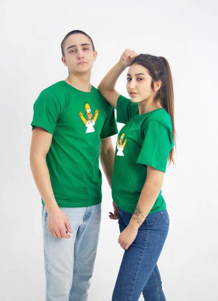 Зелёная футболка мужская , женская гомер симпсон , хлопок 100% плотность 160 г, зелёная футболка симпсоны