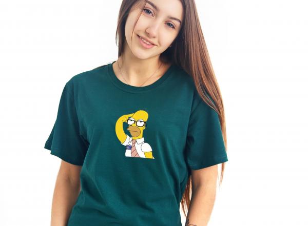 купить Футболка мужская , женская тёмно-зеленая Симпсон Гомер в очках , модная летняя футболка гомер симпсон 