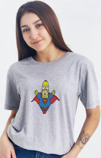 Футболка серая симпсон гомер-супермен , футболка женская мужская серая , футболка женская gomer simpsons