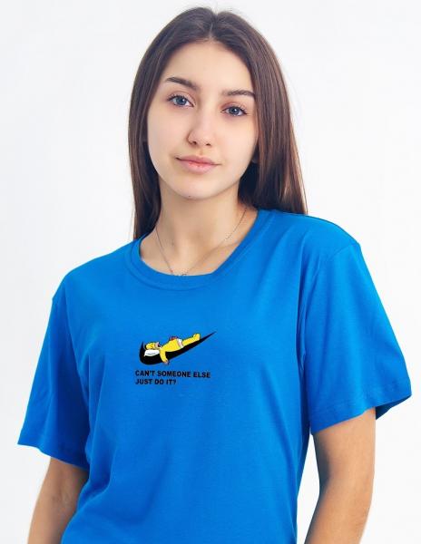 Футболка голубая Симпсоны  Nike , хлопок 100% плотность 160 , дизайнерская футболка гомер симпсон найк