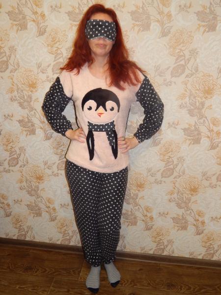 купить Мягкая зимняя пижама турецкая женская флисс с маской для сна , яркая женская пижама с пингвином