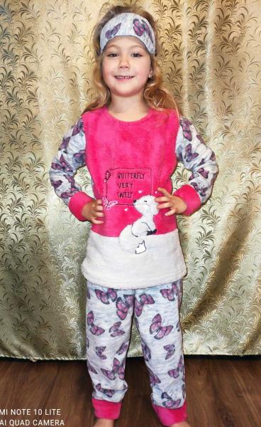 купить Пижама детская девочке махра+флисс с маской для сна супер качество от 4 до 13 лет , флиссовая турецкая пижама девочке