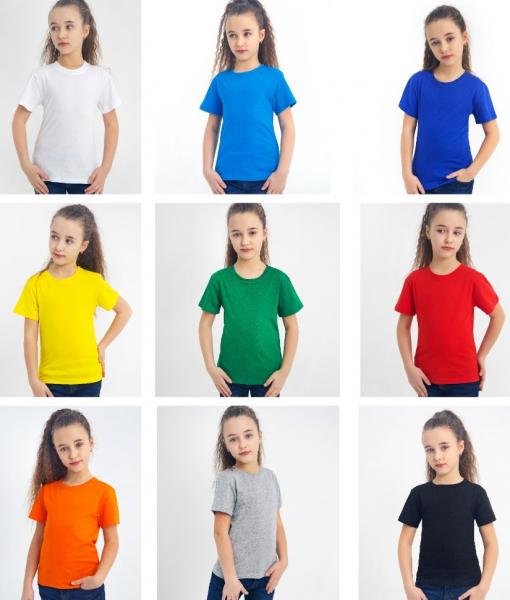Детская   футболка девочка мальчик ( синяя , зелёная , желтая , оранжевая , чёрная )  для физкультуры в садик и школу хлопок 100%  плотность 160г на кв.м 