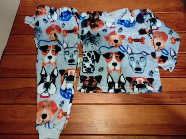 Пижама детская махровая тёплая Собачки, серая пижама на зиму мальчику с собачками