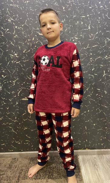 Пижама зимняя мальчику детская турецкая 8-17 лет мальчику , махра+флисс , тёплая пижама бордовая подросток