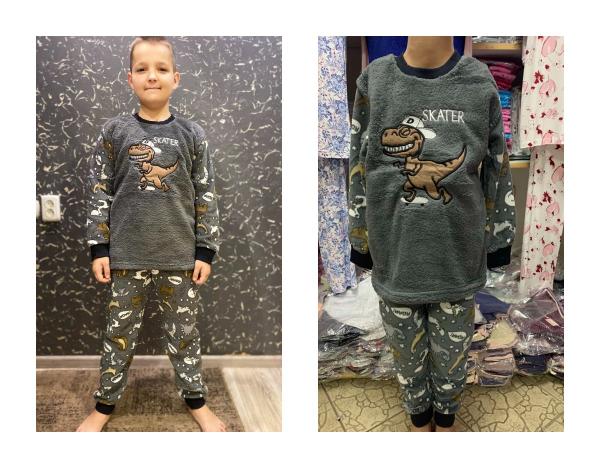 Пижама тёплая детская хаки мальчику махра+флисс  от 3 до 10 лет , турецкая пижама мальчику подростку олива