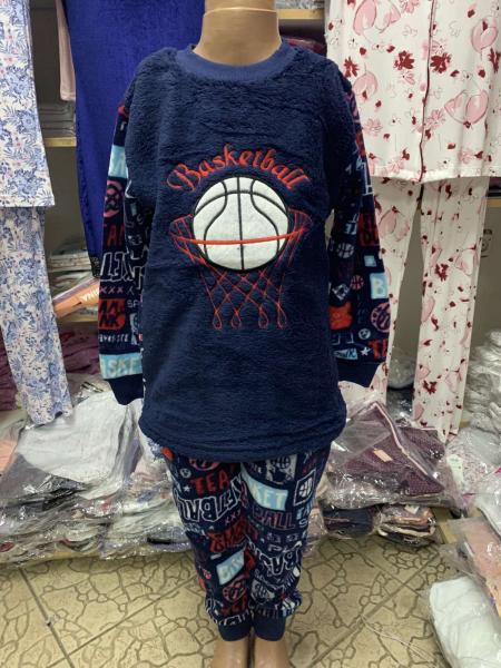 Пижама Турция тёплая  детская мячик синяя мальчику махра+флисс  от 3 до 10 лет , турецкая пижама мальчику подростку 