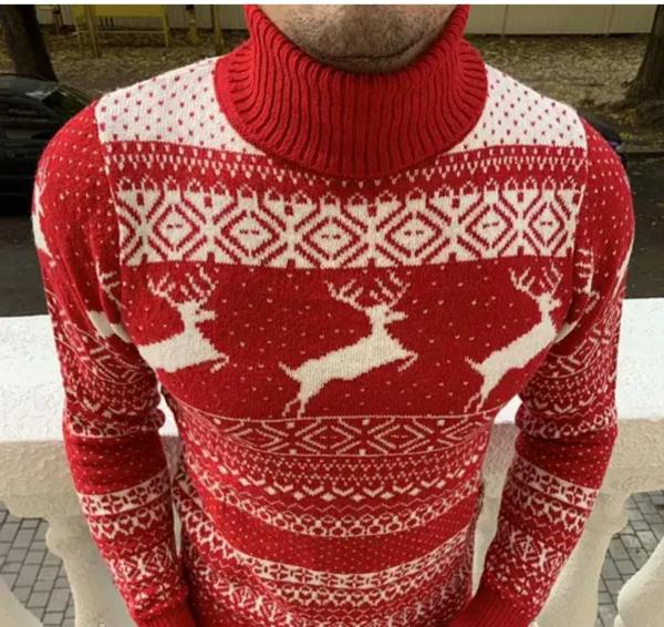 Свитер мужской турецкий новогодний шерстяной , свитер красный мужской шерсть тёплый с оленями 