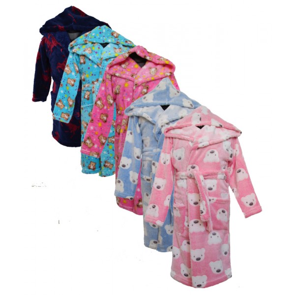 купить Детский халат велсофт цветной с капюшоном и карманами от 1  до 11 лет 