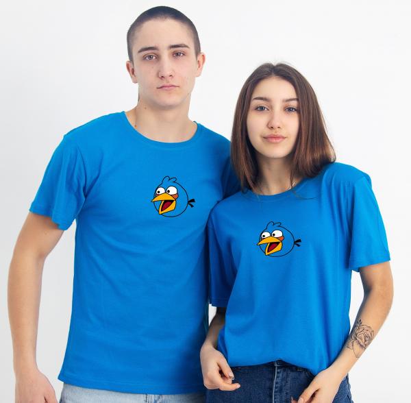 купить Футболка голубая Злые птички , хлопок 100% плотность 160 , дизайнерская футболка Angry Birds