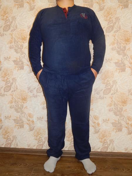 купить Пижама мужская с карманами турецкая тёплая флисс М-XXL , качественная синяя мужская домашняя пижама