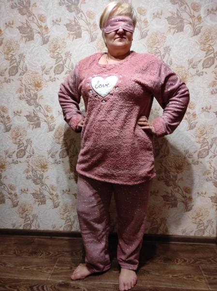 купить Женская качественная батальная  пижама флиссовая  , турецкая пижама женская с маской для сна большой размер с карманами [Копия от 08.11.2021 21:22:44]