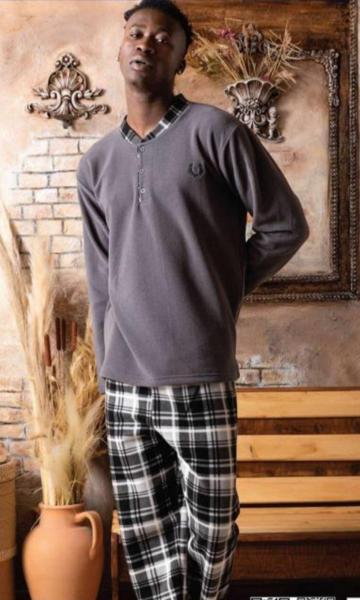 купить Пижама мужская  в клеточку с карманами турецкая  флиссовая М-XXL , качественная серая мужская домашняя пижама 