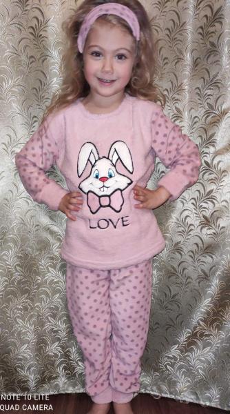 купить Пижама детская девочке махра+флисс с маской для сна супер качество от 4 до 13 лет , розовая пижама девочке с зайчиком