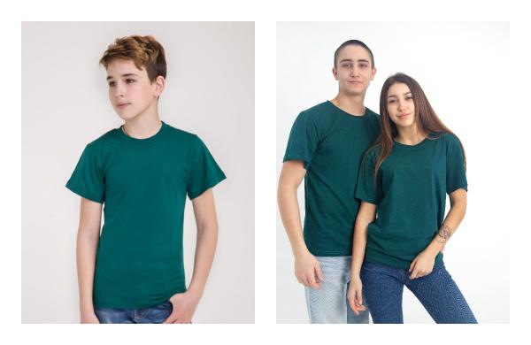 Детская тёмно - зеленая  футболка мальчик и девочка  хлопок 100% плотность 160г на кв.м 