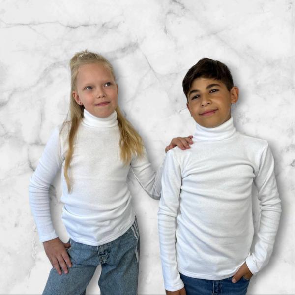 Водолазка однотонная белого цвета детская подростковая рибана-начёс 134 - 158 см Термоеффект  Осень-Зима