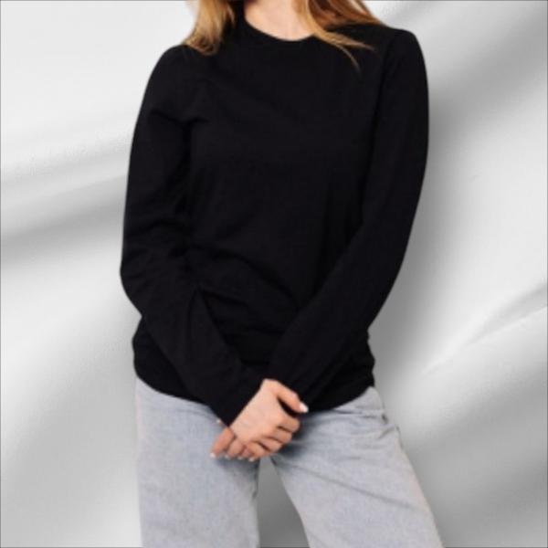 Женский лонгслив чёрного цвета хлопок без синтетики плотность 160 г на кв м , лёгкая футболка однотонная чёрная с длинным рукавом унисекс от М до 3XL