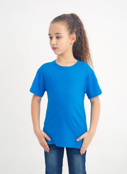 Дитяча однотонна блакитна базова футболка унісекс бавовна 3-16 років ,  футболка хлопчику дівчинці блакитного кольору в садок школу тренування зріст 98-164см Размер 40