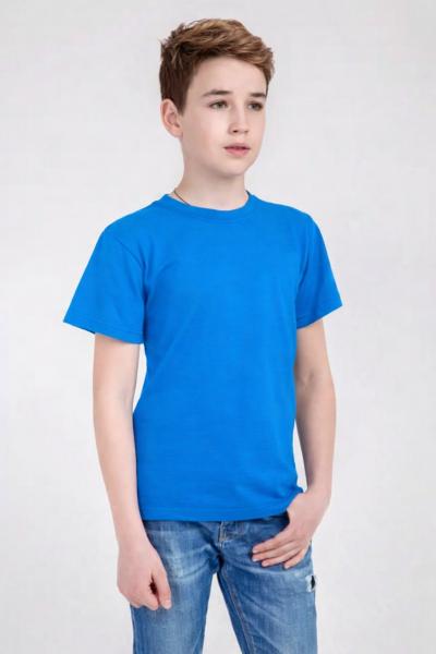 Дитяча однотонна блакитна базова футболка унісекс бавовна 3-16 років ,  футболка дівчинці  хлопчику  блакитного кольору в садок школу тренування зріст 98-164см  Размер 40