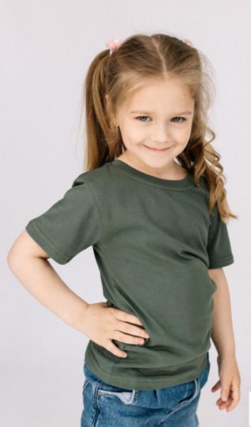 Дитяча однотонна олива хакі базова футболка унісекс бавовна 3-16 років ,  футболка хлопчику дівчинці  кольору олива в садок школу тренування зріст 98-164см Размер 38