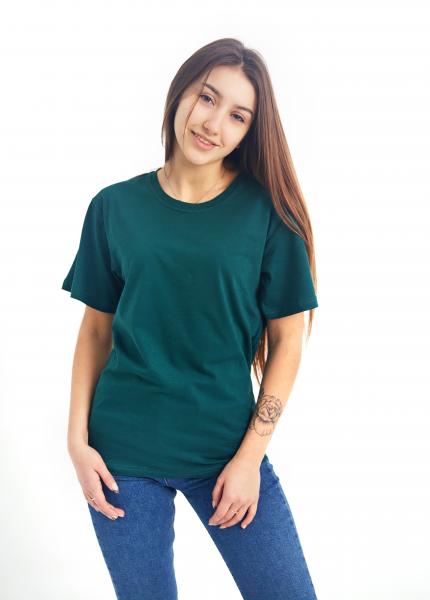 Футболка однотонна доросла унісекс темно зелена для спорту та повсякденної носки , однотонна базова футболка темно зеленого кольору плотність 160 г на кв.м розміри S - 9XL Размер XL
