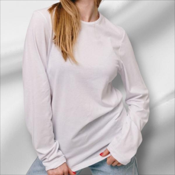 Жіночий лонгслів білого кольору бавовна без синтетики щільність 160 г на кв м, легка біла однотонна футболка з довгим рукавом унісекс від М до 3XL Размер L