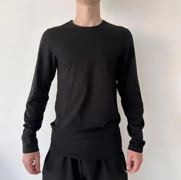Лонгслів дорослий чорного кольору бавовна без синтетики щільність 160 г на кв м, легка чорна однотонна футболка з довгим рукавом унісекс від М до 3XL Размер XXL