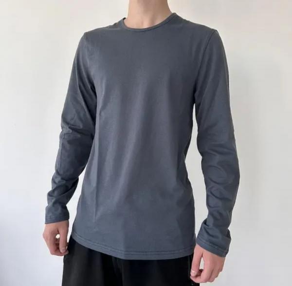 Лонгслів дорослий сірого кольору бавовна без синтетики щільність 160 г на кв м, легка сіра Антрацит однотонна футболка з довгим рукавом унісекс від М до 3XL Размер M