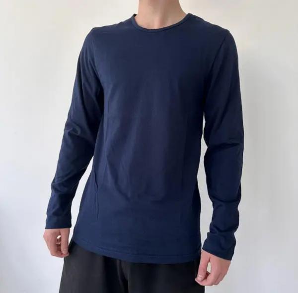 Лонгслів дорослий синього кольору бавовна без синтетики щільність 160 г на кв м, легка синя однотонна футболка з довгим рукавом унісекс від М до 3XL Размер XXL
