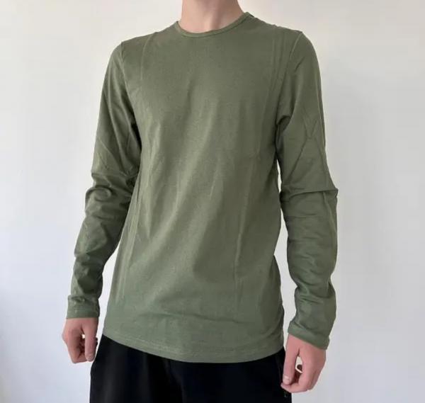 Лонгслів дорослий кольору Олива  бавовна без синтетики щільність 160 г на кв м, колір Хакі легка однотонна футболка з довгим рукавом унісекс від М до 3XL Размер 3XL