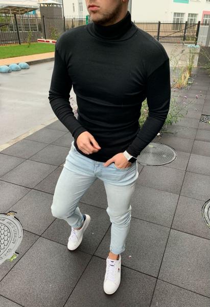 Гольф однотонний чоловічий Смола (чорний) , водолазка чорного кольору весна осінь ефект термобілизни M-4XL Размер M