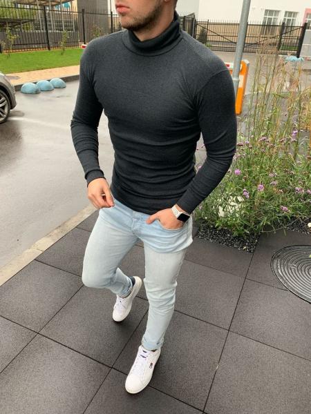 Гольф однотонний чоловічий Антрацит (темно сірий) , водолазка  кольору Антрацит весна осінь ефект термобілизни M-4XL Размер 4XL