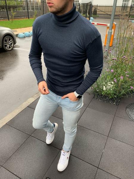 Гольф однотонний чоловічий Індіго (синій) , водолазка синього кольору весна осінь ефект термобілизни M-4XL Размер XL