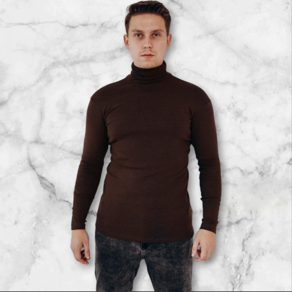 Гольф чоловічий однотонний коричневий ефект термобілизни, тепла чоловіча водолазка колір коричневий M L XL 2XL Размер M