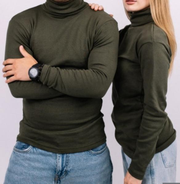 Гольф чоловічий однотонний Олива ефект термобілизни, тепла чоловіча водолазка колір Олива M L XL 2XL Размер M